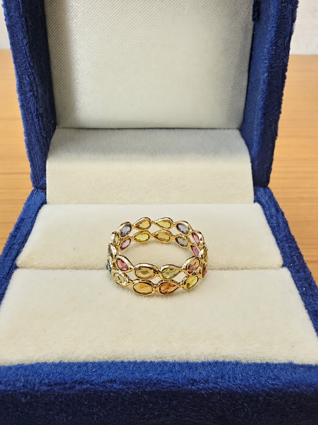 18KT Yellow Gold Multi Sapphire 2 Lines Eternity Band