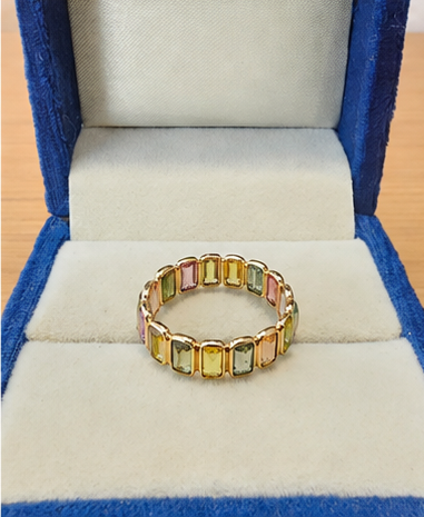 18KT Yellow Gold Multi Sapphire Baguettes Eternity Band
